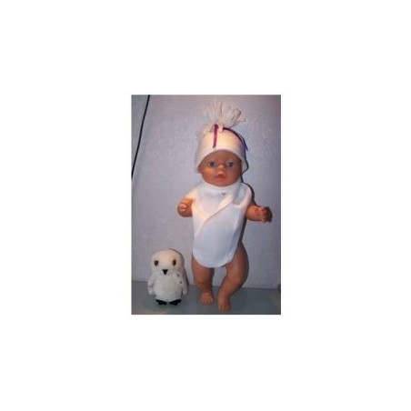 muts met sjaal wit met paars lintje baby born 43cm