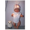 muts met sjaal wit met paars lintje baby born 43cm