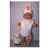 muts met sjaal wit met hard roze lintje baby born 43cm