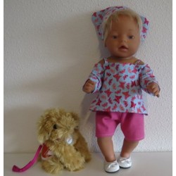 trendybroek setje blauw vlinders roze  baby born 43cm