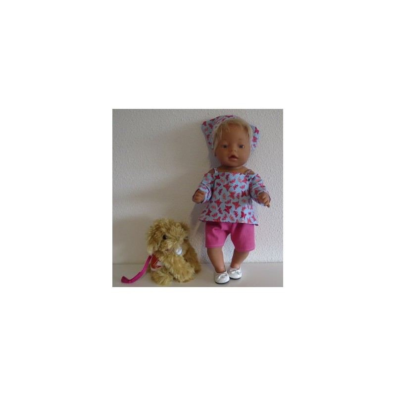 trendybroek setje blauw vlinders roze  baby born 43cm