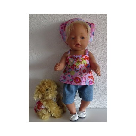 trendybroek setje roze vlinders en bloemen baby born 43cm