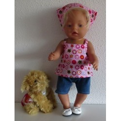 trendybroek setje roze met bloemen  baby born 43cm