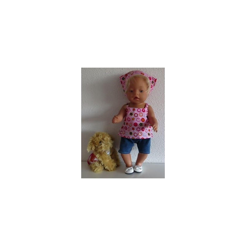 trendybroek setje roze met bloemen  baby born 43cm