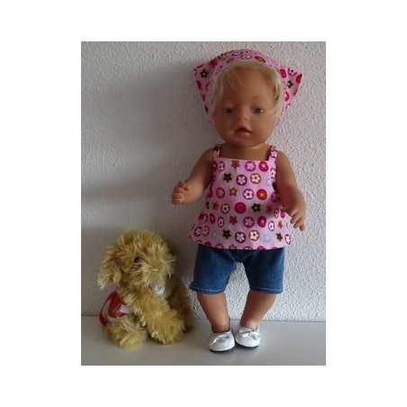 trendybroek setje roze met bloemen  baby born 43cm