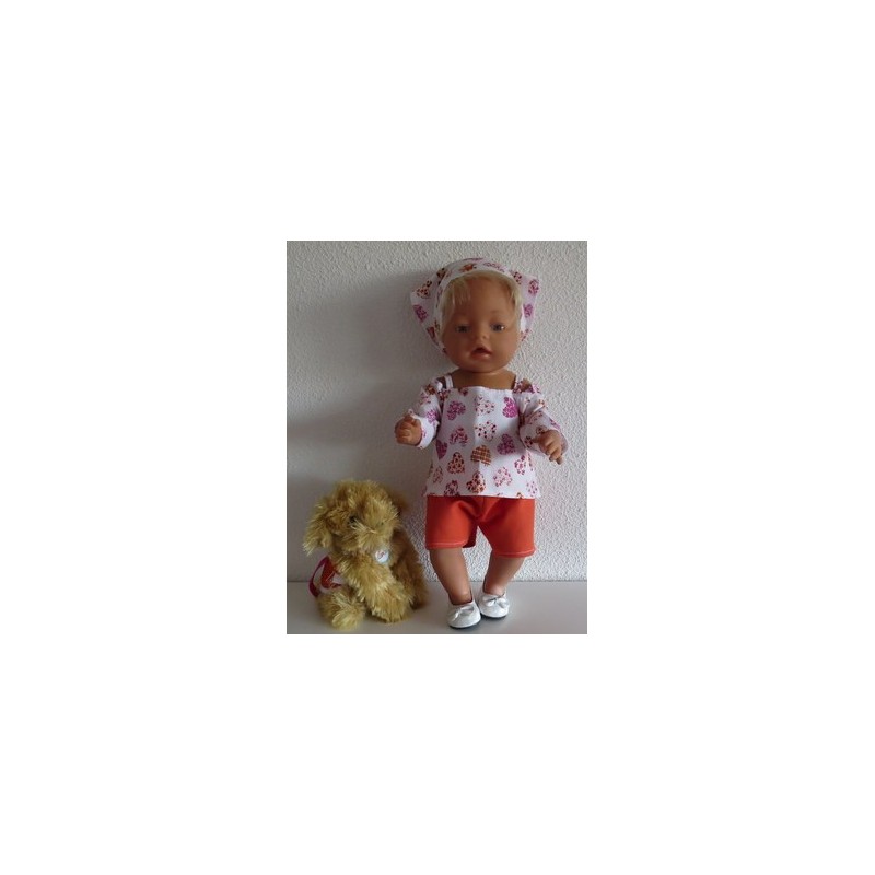 trendybroek setje oranje hartjes baby born 43cm