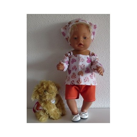 trendybroek setje oranje hartjes baby born 43cm