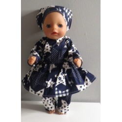 hippejurk set donker blauw met sterren groot baby born little 36cm