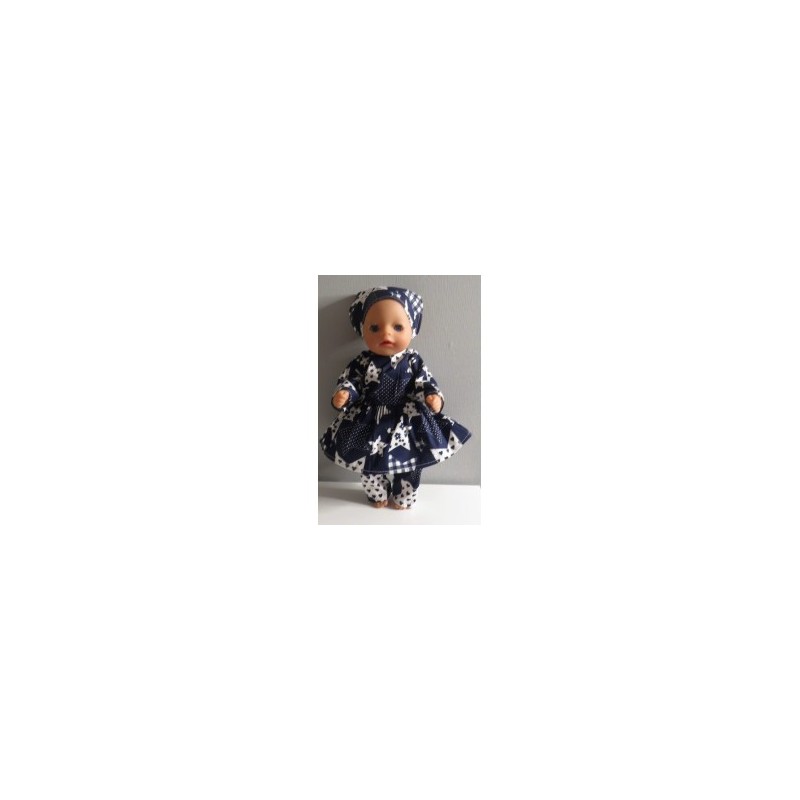 hippejurk set donker blauw met sterren groot baby born little 36cm