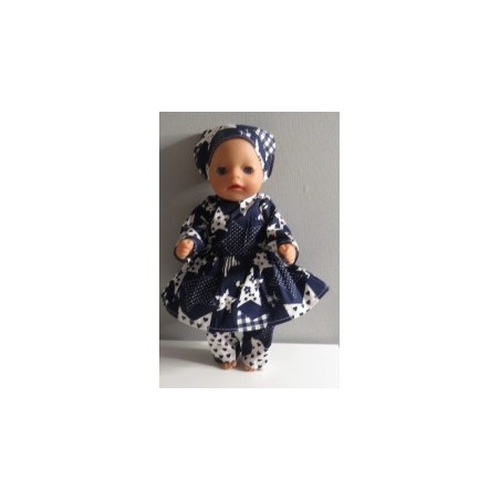 hippejurk set donker blauw met sterren groot baby born little 36cm