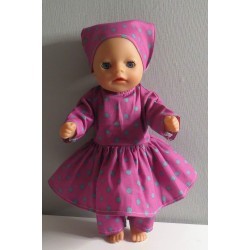 hippejurk set hard roze met stippen groen baby born little 36cm