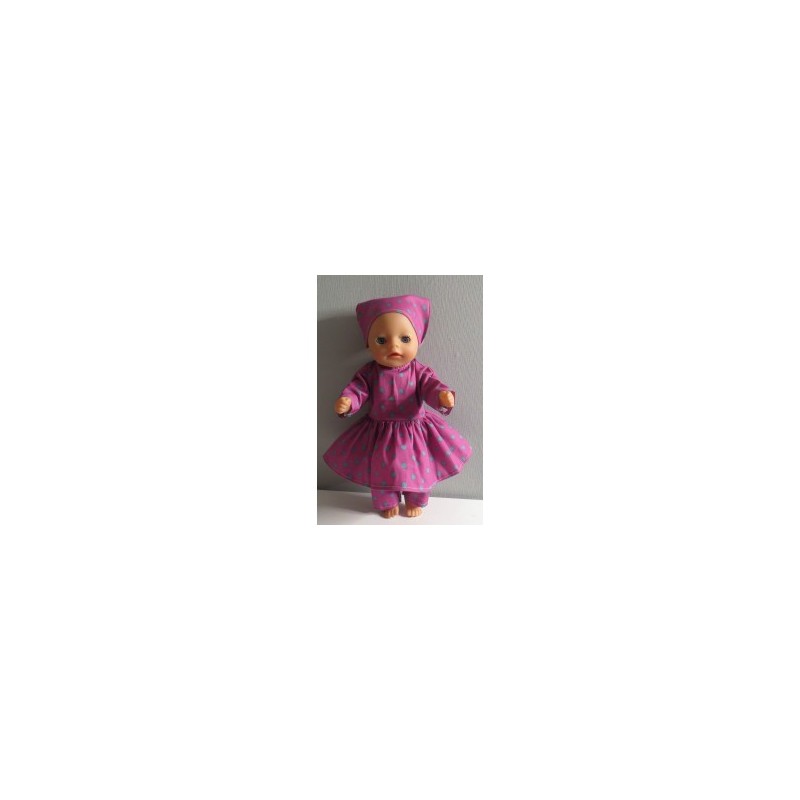 hippejurk set hard roze met stippen groen baby born little 36cm