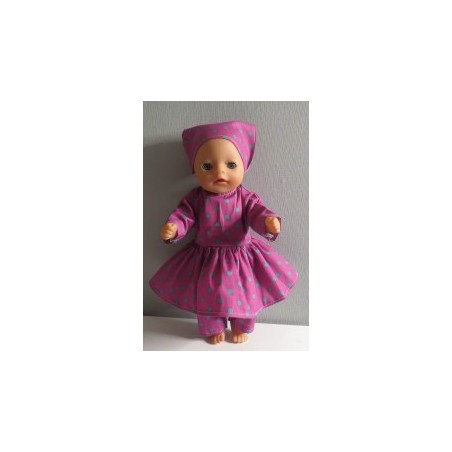 hippejurk set hard roze met stippen groen baby born little 36cm