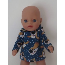 capuchontrui blauw hond baby born little 36cm
