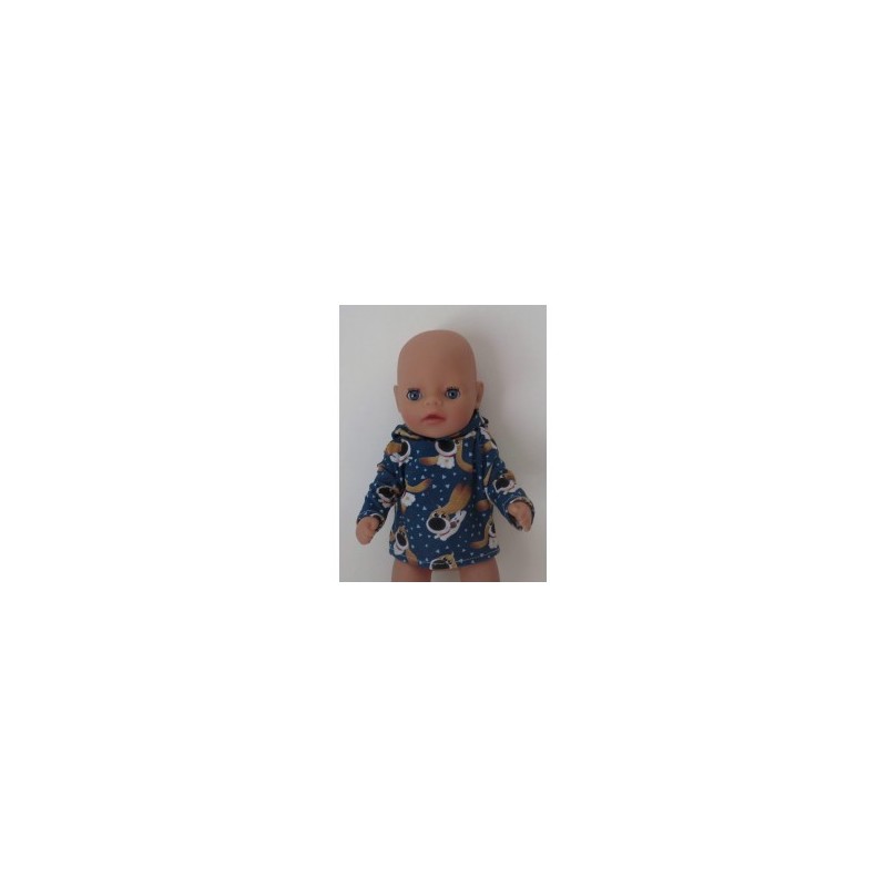 capuchontrui blauw hond baby born little 36cm