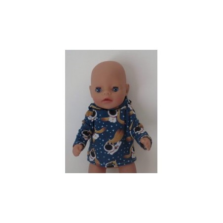 capuchontrui blauw hond baby born little 36cm