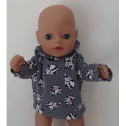 capuchontrui grijs koeien baby born little 36cm