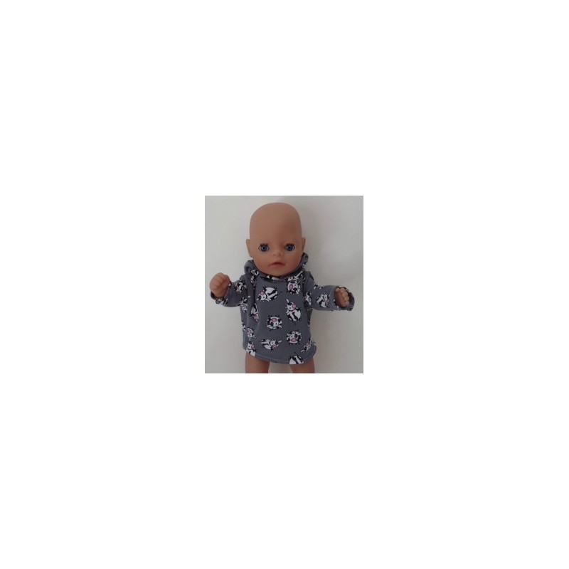capuchontrui grijs koeien baby born little 36cm