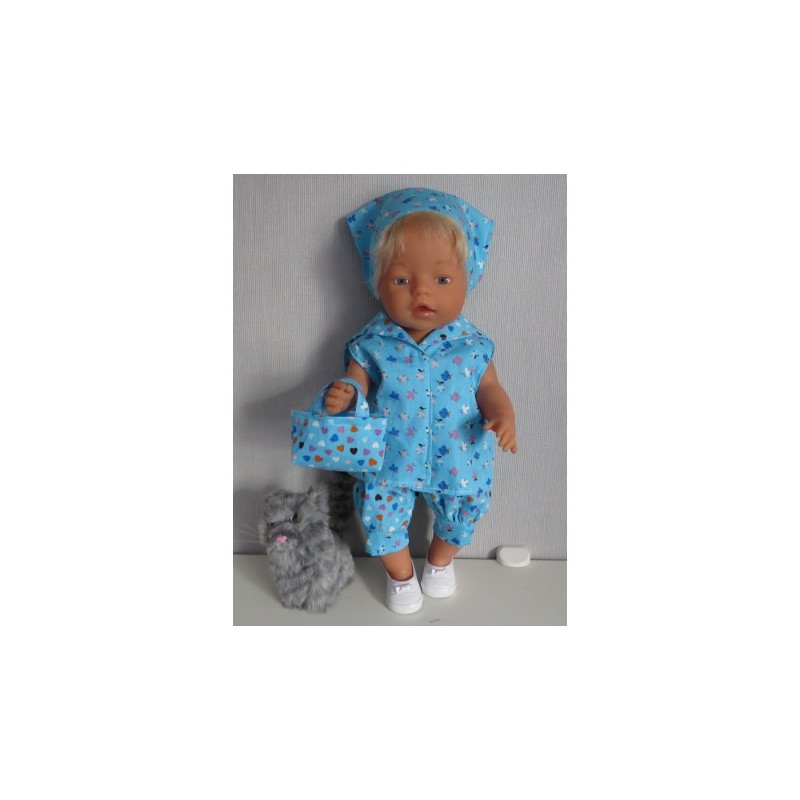 matrozen setje blauw met hartjes en bloemen baby born 43cm