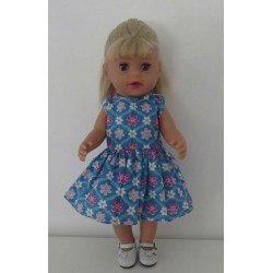 jurk blauw met bloemen baby born little 36cm