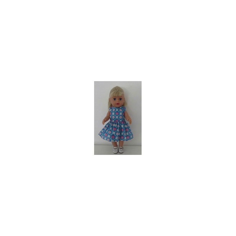 jurk blauw met bloemen baby born little 36cm