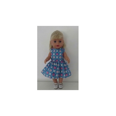 jurk blauw met bloemen baby born little 36cm