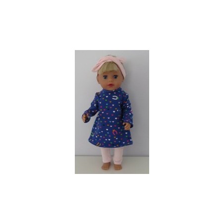 herfstjurk setje blauw hartjes baby born little 36cm