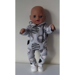 capuchontrui setje grijs katten  baby born little 36cm