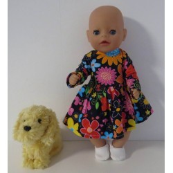 jurk donker blauw bloemen baby born little 36cm