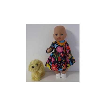 jurk donker blauw bloemen baby born little 36cm