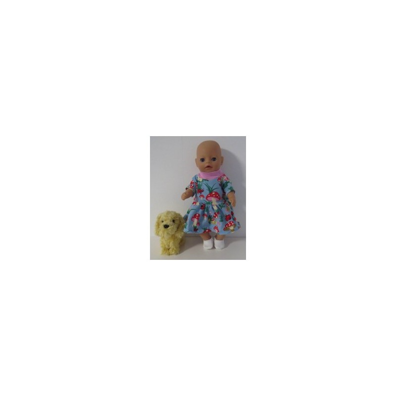 jurk blauw paddestoelen baby born little 36cm