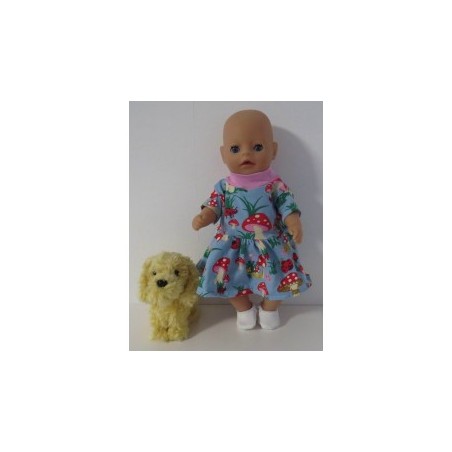 jurk blauw paddestoelen baby born little 36cm