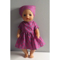 jurk hard roze met groene stippen baby born little 36cm