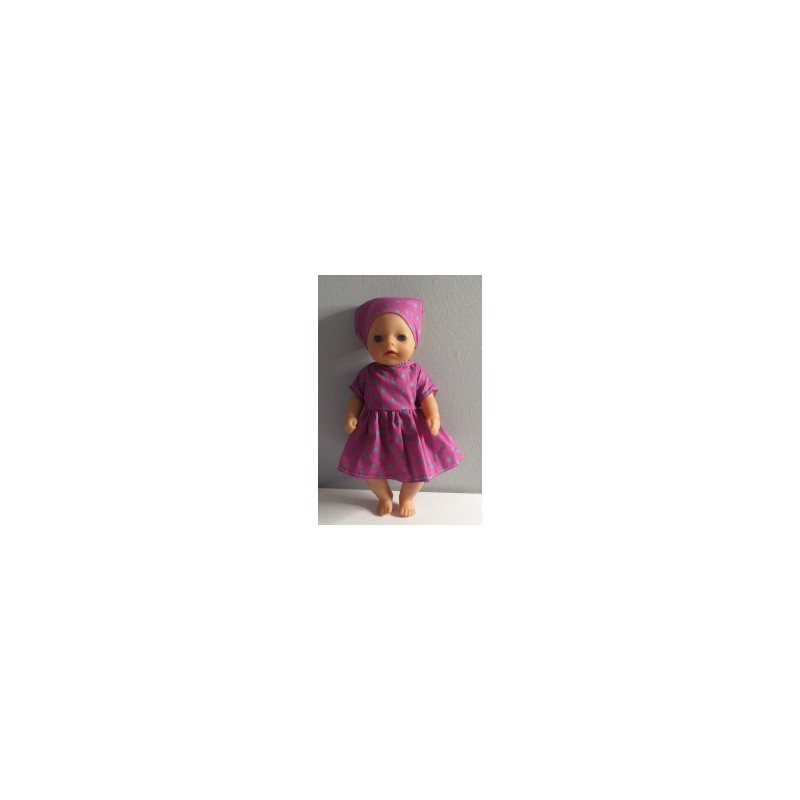 jurk hard roze met groene stippen baby born little 36cm