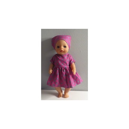 jurk hard roze met groene stippen baby born little 36cm