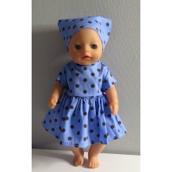 jurk blauw met stippen baby born little 36cm