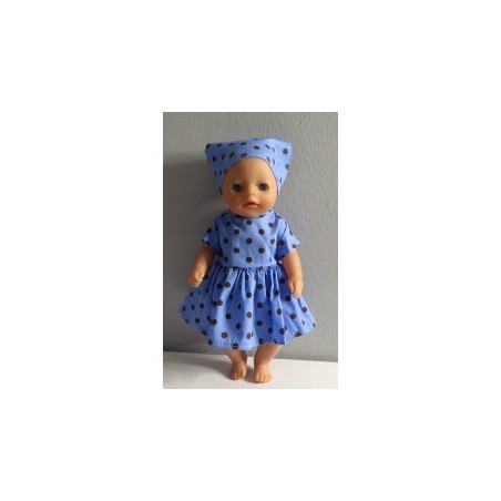 jurk blauw met stippen baby born little 36cm
