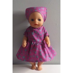 jurk hard roze met groene sterren baby born little 36cm