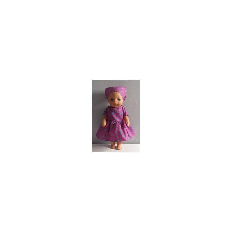 jurk hard roze met groene sterren baby born little 36cm