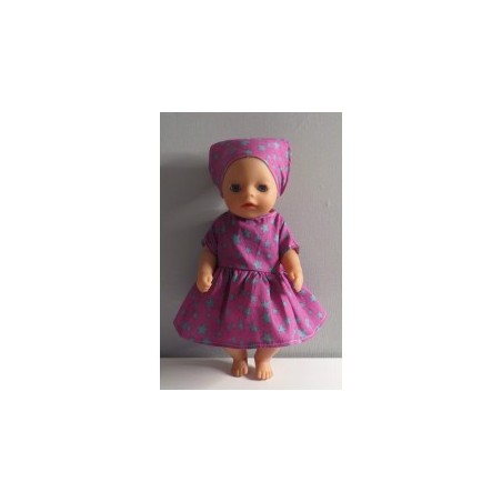 jurk hard roze met groene sterren baby born little 36cm