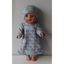 nachtjapon grijs olifanten baby born little 36cm