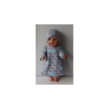 nachtjapon grijs olifanten baby born little 36cm