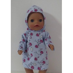 hoodiejurk blauw bloemen  baby born little 36cm