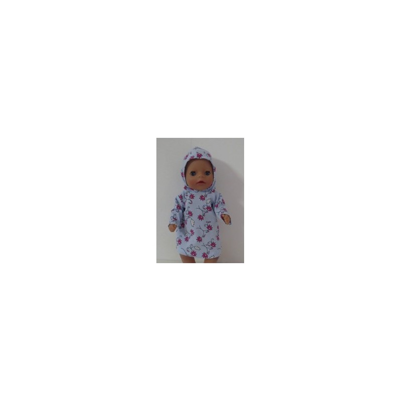 hoodiejurk blauw bloemen  baby born little 36cm