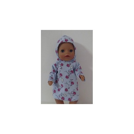 hoodiejurk blauw bloemen  baby born little 36cm