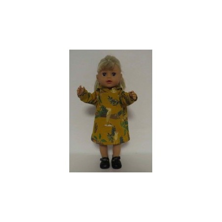 hoodiejurk oker geel stokstaartje baby born little 36cm