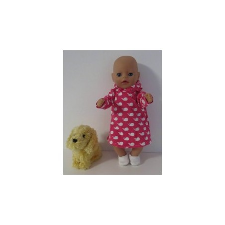 hoodiejurk hard roze met walvissen  baby born little 36cm