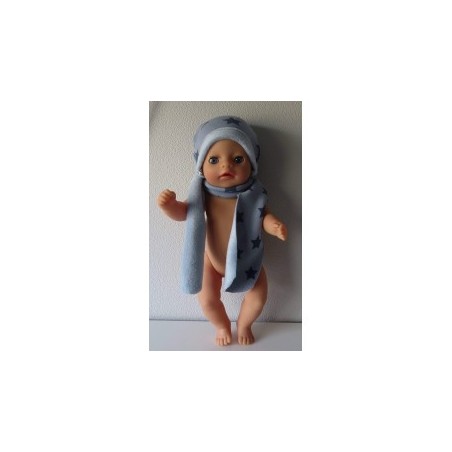 muts met sjaal blauw sterren baby born little 36cm