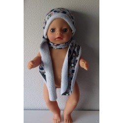 muts met sjaal blauw bloemen baby born little 36cm