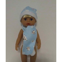 muts met sjaal blauw koeien baby born little 36cm
